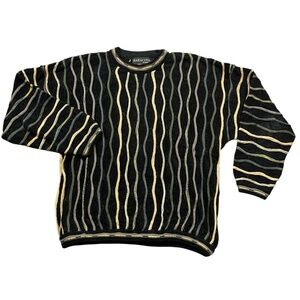 Baracuta by Tundra Large Black Sweater Long‎ Sleeve Chenille Coogi Style